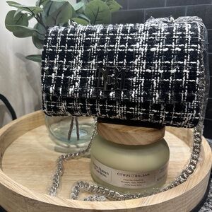 Badgley Mischka Black and White Tweed Clutch with Chain Accent